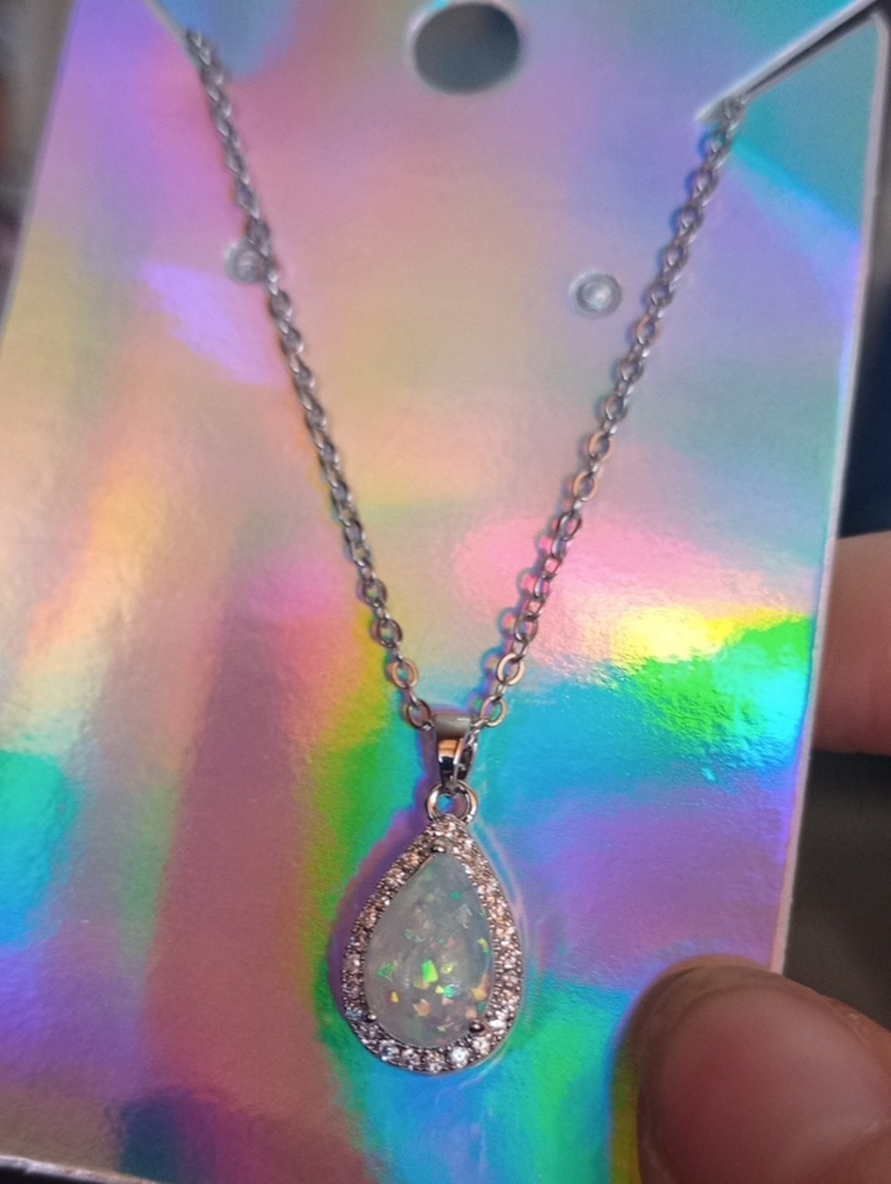 ♥️L Individually $10 Or Bundle 4/$20 Silver Teardrop Opal Pendant Necklace
